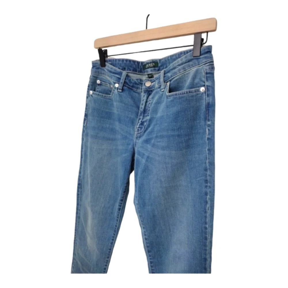 Ralph Lauren Blue Cropped Jeans with Lace Trim - Picture 2 of 8